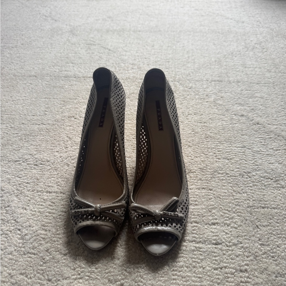 Prada Gray  Heels with Bow Accent